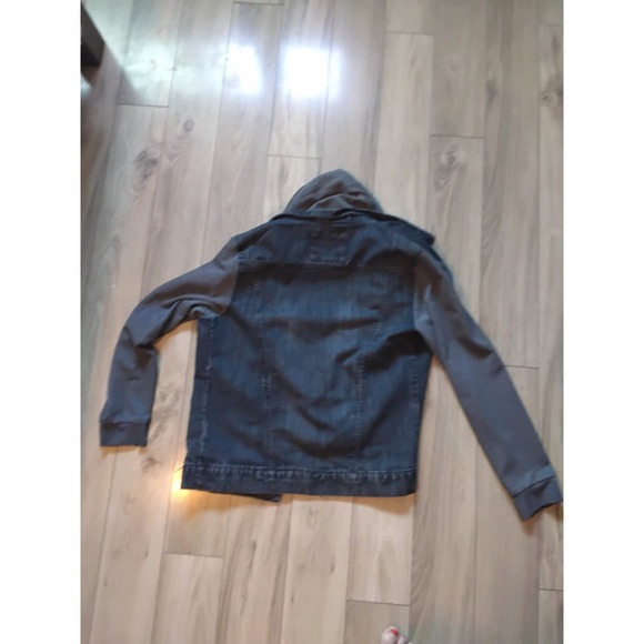 21MEN‎ Denim Jacket with Jersey Knit Hooded Sleeves - Men's Casual Stylish - Picture 8 of 9